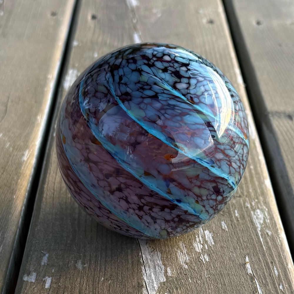 Blue and Purple Speckled Swirl Glass Sphere Paperweight